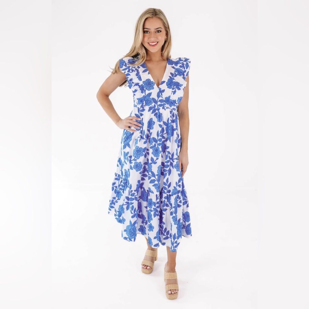 NWOT SUGARLIPS Floral Fairness Poplin Surplice Midi Dress SZ S